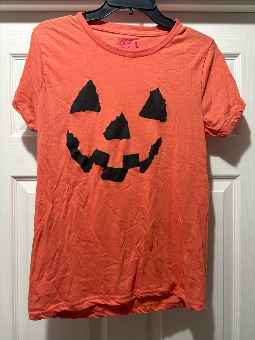 Crazy Dog T-Shirts Orange Halloween Pumpkin Face Women's Tee